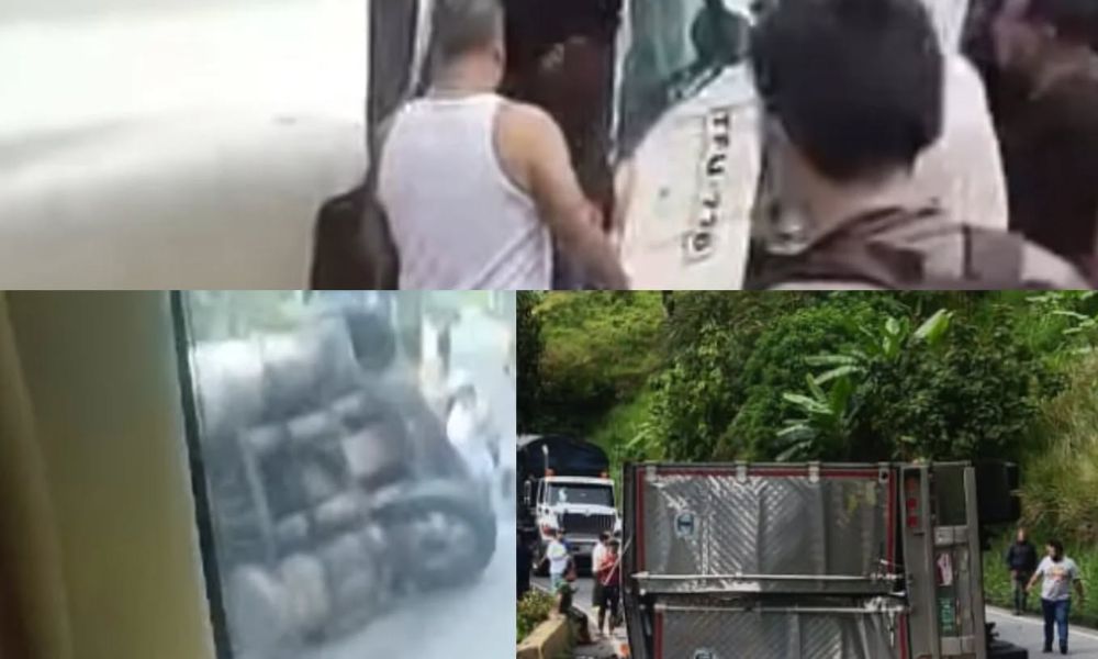 Congestión vehicular en la vía Cajamarca - Ibagué por volcamiento de tractocamión
