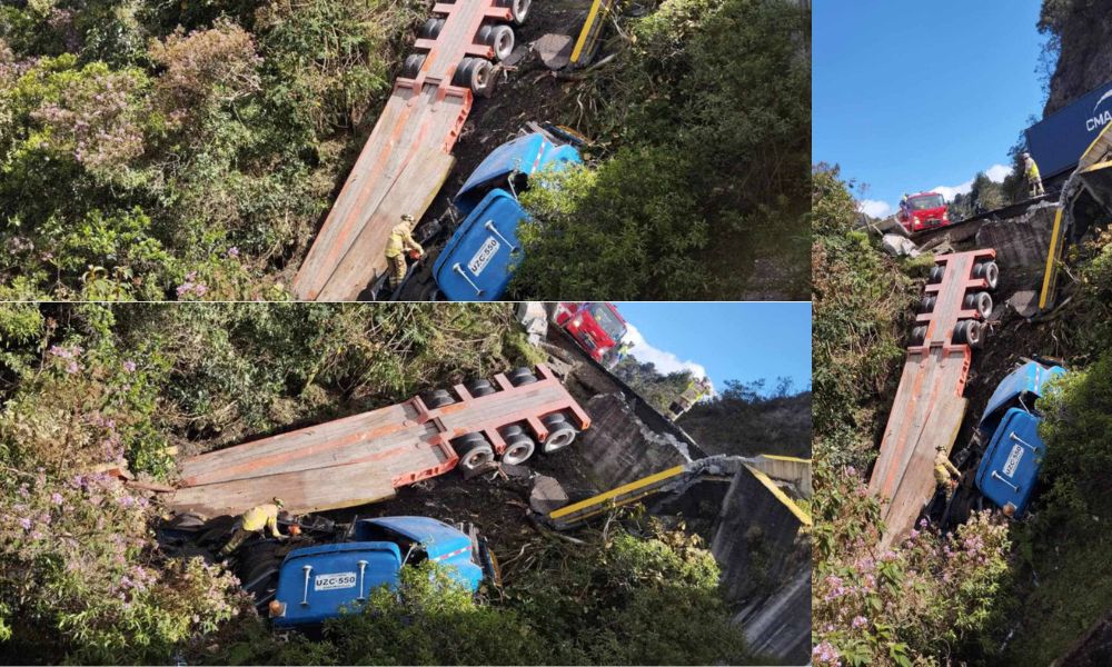 Tractocamión cae al abismo en la vía Calarcá - La Línea tras chocar contra muro de contención